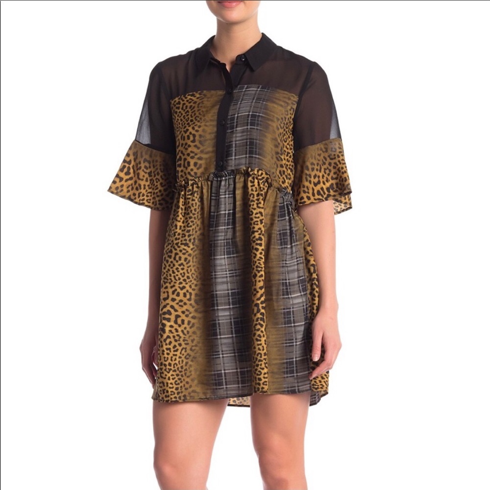 BCBGeneration Semi-Sheer Mixed Print Dress